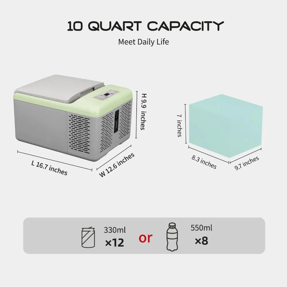 10 Quart Portable Freezer, 12V Car Refrigerator Fast Cooling -20°C to 20°C for Outdoor Camping RV Truck Boat