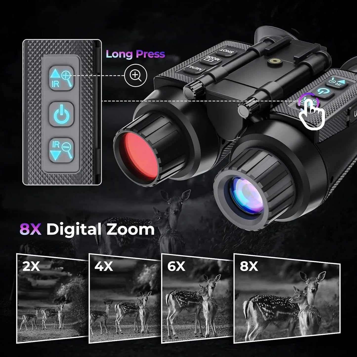 GOYOJO 4K Head-Mounted Night Vision Goggles & Binoculars – Infrared NVG with 4 Color Vision, Manual Focus & 8X Digital Zoom for Camping, and Outdoor Surveillance