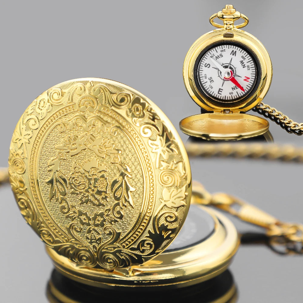 Vintage Golden Design Compass Pocket Watch Outdoor Camping Hiking Portable Pocket Brass Compass Navigation Women Men Gifts
