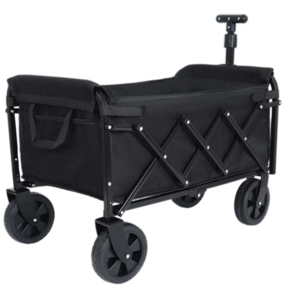 Collapsible Wagon with Wheels - 3 in 1 Lightweight Utility Camping Wagons Carts Expandable Dual-Layer Utility Wagon Carts with 100% Extra Space - 225lbs Grocery Cart for Camping, Shopping, Sports, Gardening, Fishing