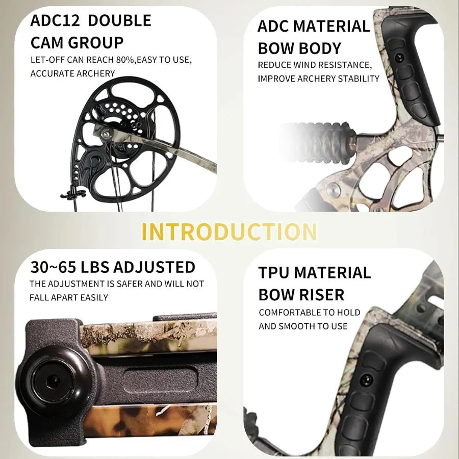 Compound Bow and Arrow Set for Adults Archery Shooting Bow Adjustable 3065LBS Composite Bow Combination 19.530 Draw Length Hunt
