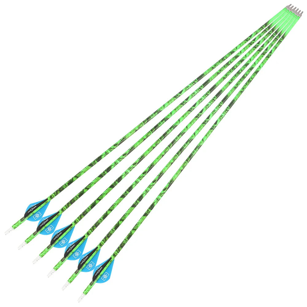 Carbon Arrows 30 Inch Spine 500 ID6.2mm with 2 Inch Rubber Feathers Removable Tips for Compound Recurve Bow Hunting Shooting