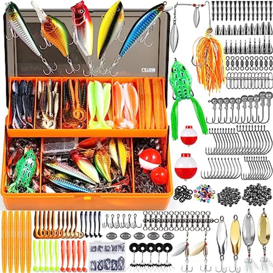 397pcs Fishing Accessories Kit and 404 PCS Fishing Lures Upgrade XL Fishing Tackle Box with Tackle Included