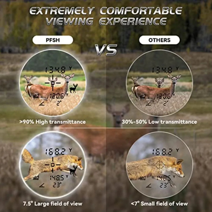 PFSH 1100 Yards Hunting/Golf Rangefinder with Slope Switch 7.5 Large View Angle Hunt Range Finder Supports Rain and Fog Mode He