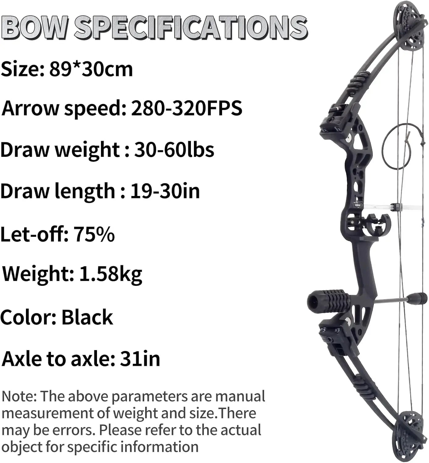 Compound Bow Set 30-60lbs for for Pull Beginner and Teens Right Handed,19"-30" Draw Length,320 FPS Speed,Hunting Bow Archery Set