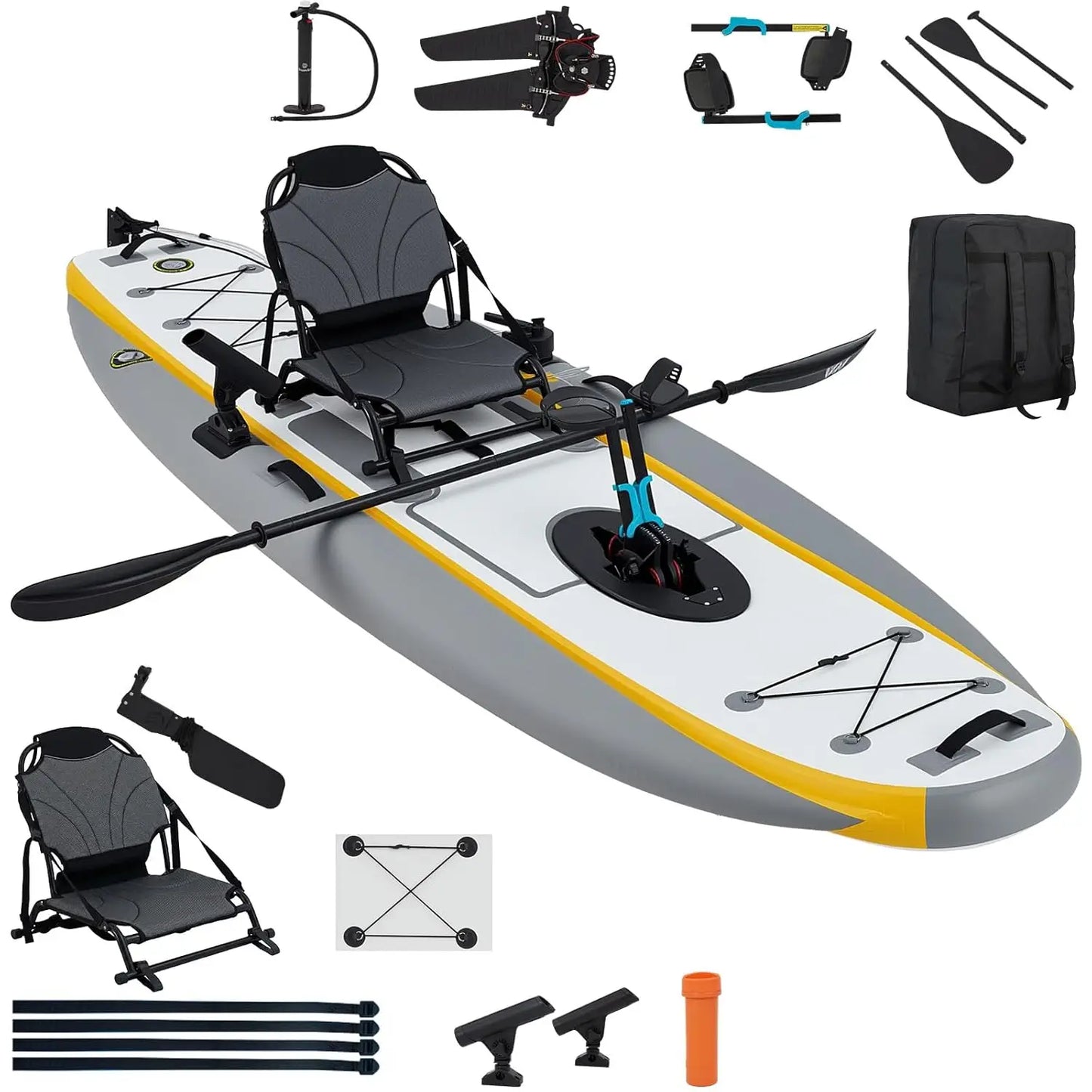 Inflatable Kayak with Pedal System, 12ft Premium PVC Fishing Kayak, Portable & Lightweight with Rudder System, Aluminum, Custom
