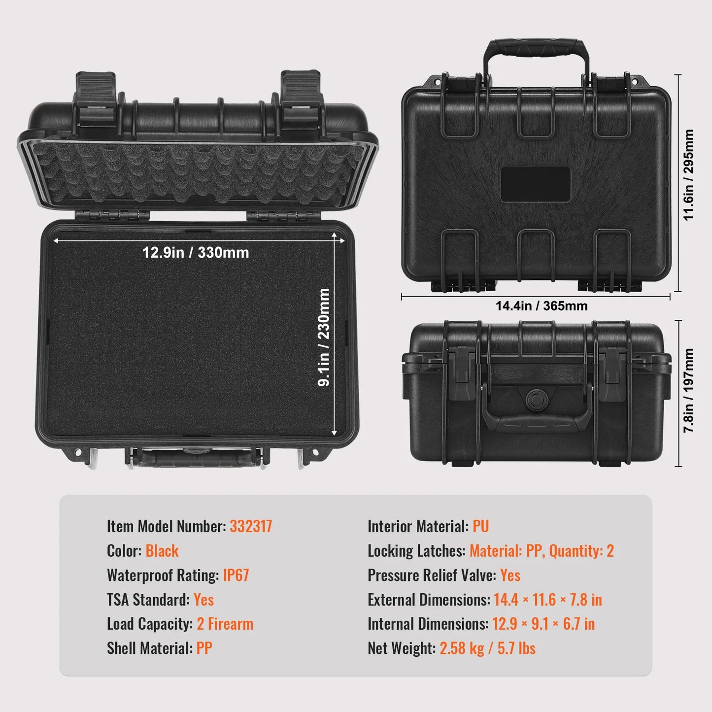 SucceBuy Hard Pistol Cases with Pre-cut PU Foam Lining Waterproof Dustproof Hard Gun Case for 1/2/5/6Pistol Lockable Pistol Case