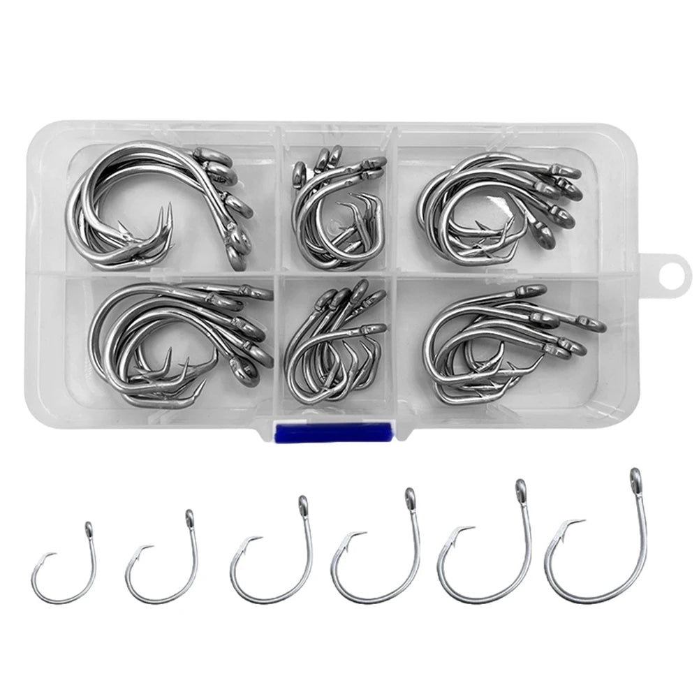 30pcs/box Fishing Circle Hooks Stainless Steel Octopus Fishing Hooks Saltwater Barbed Fish Hooks Fishing Accessories