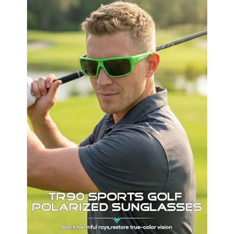 Polarized Sunglasses Men for Fishing: UV Protection Lightweight TR90 Sports Wrap Sun Glasses Driving Golf Running
