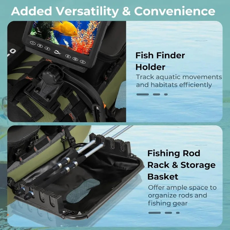 Fishing Float Tube, Inflatable Belly Boat with Fish Finder Holder, Rod Rack, Fish Ruler, Manual Pump & Detachable Storage
