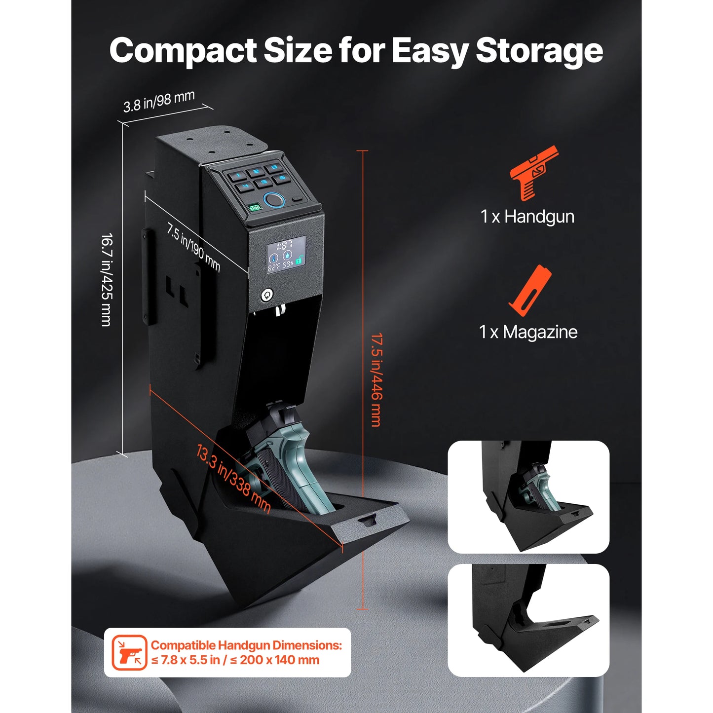 SucceBuy Gun Safe Slider Handgun Safe Fingerprint/Password/Key 3-Way Quick Access Case Box with LED for Nightstand Bedside Desk