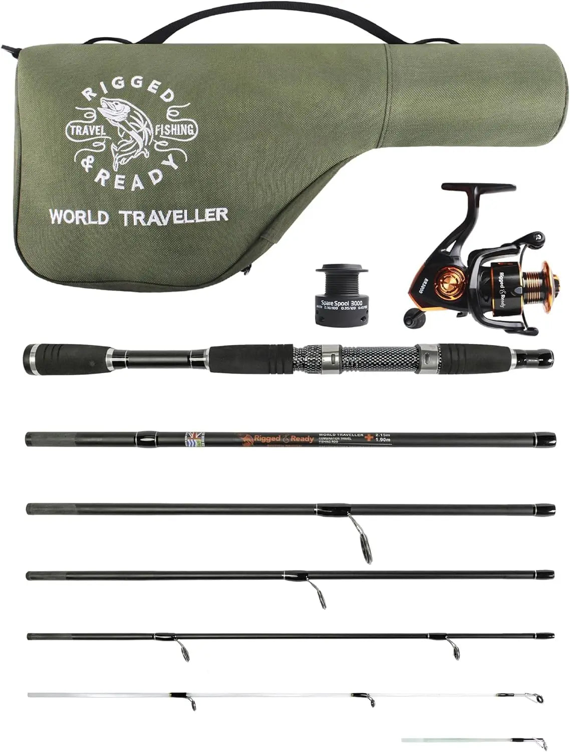 Super Compact Travel Fishing Rod and Reel Combo - 7ft Spinning Rod, 4 Tips, Saltwater Freshwater, Carry Case