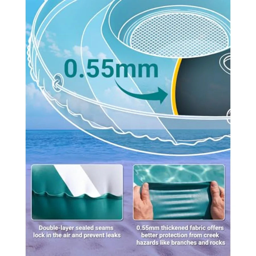 River Tube for Adults, Tube for River Floating, Heavy Duty River Tube for Beach Lake Rafting, River Floats with Mesh Bottom, Pu