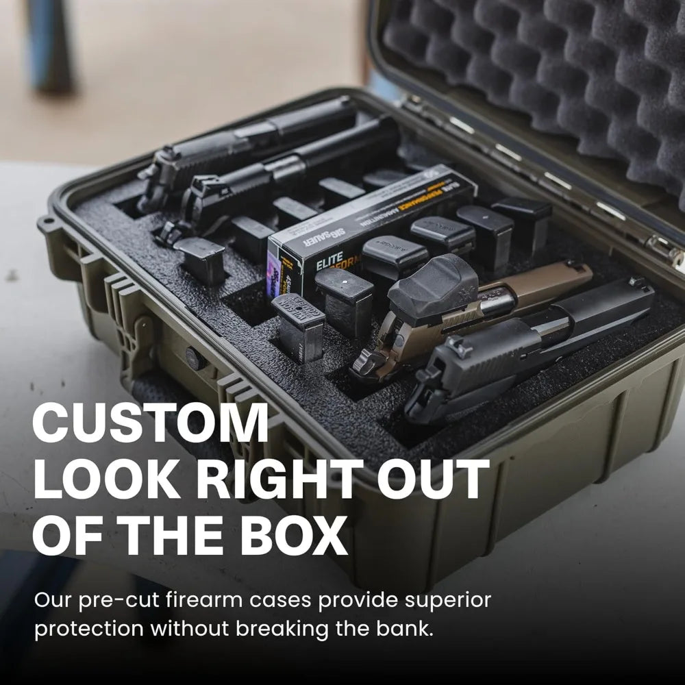 IP67 Waterproof Hard Gun Case for 4 Pistols & 12 Mags, TSA Lockable, Made in USA