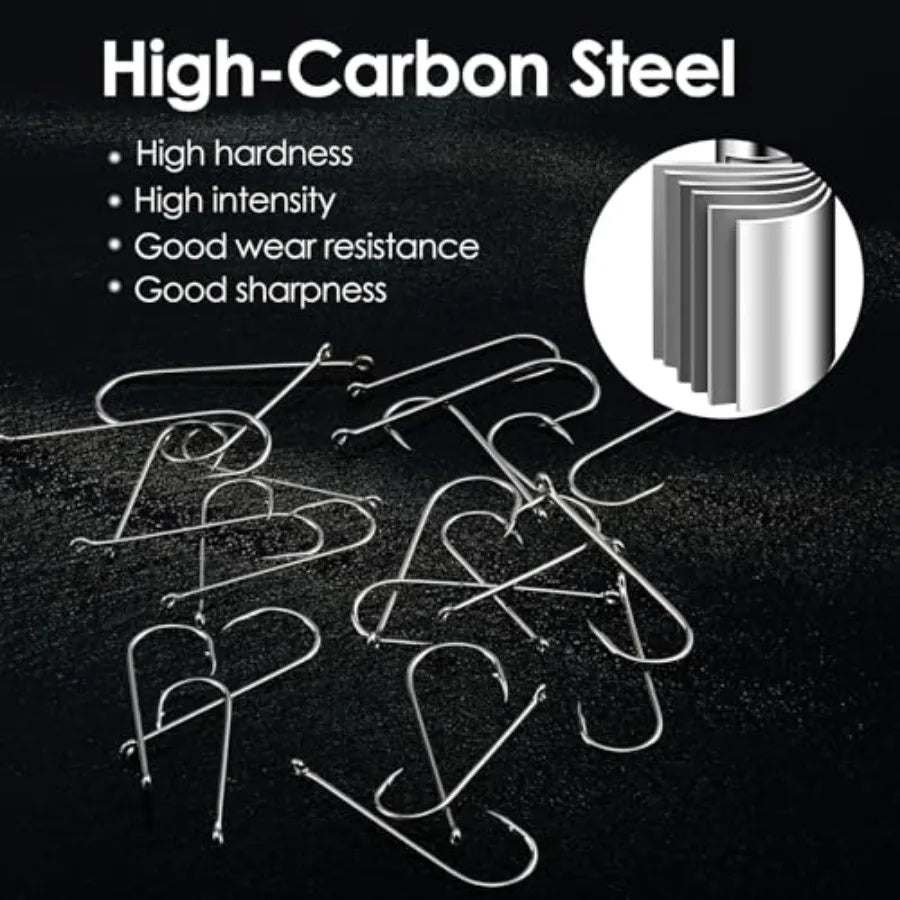 Sea fishing hooks for offshore use, high carbon steel, silver, 25 pcs large barbed Aberdeen hooks with long shank and wide gape