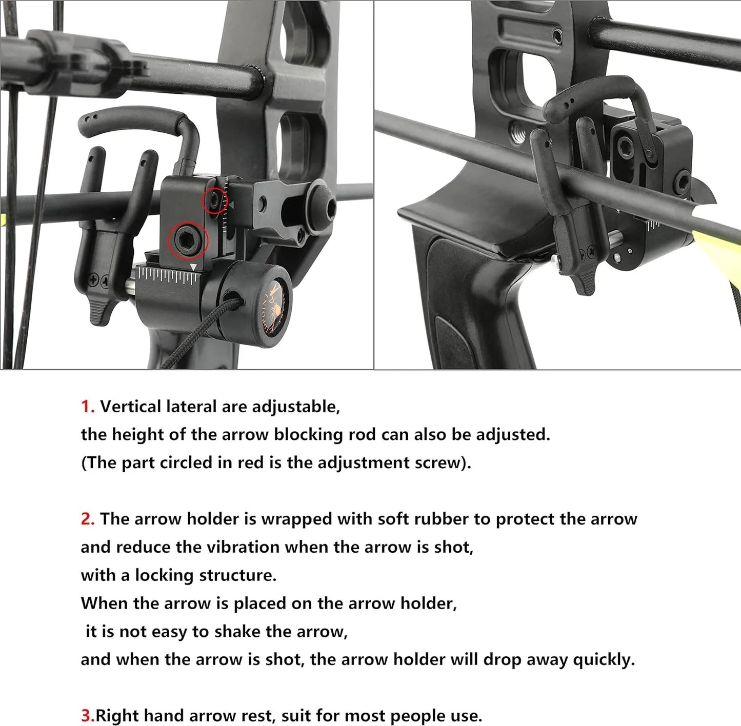 Right Hand Arrow Rest Aluminium Alloy Compound Bow Arrow Rest Adjustable for Archery Bow Hunting Shooting Target Accessories
