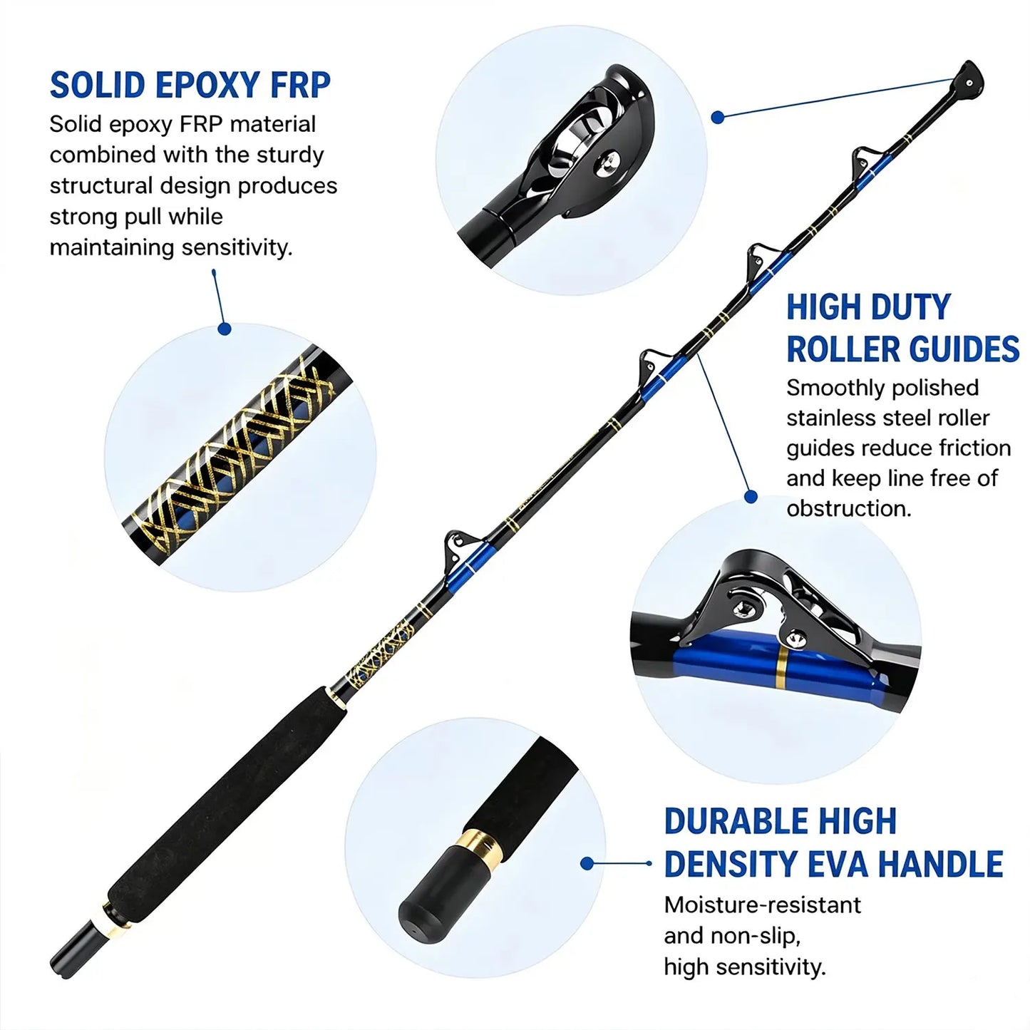 Portable boat fishing tow rod, tuna boat fishing rod, deep-sea fishing tow rod, spliced two-stage fishing rod