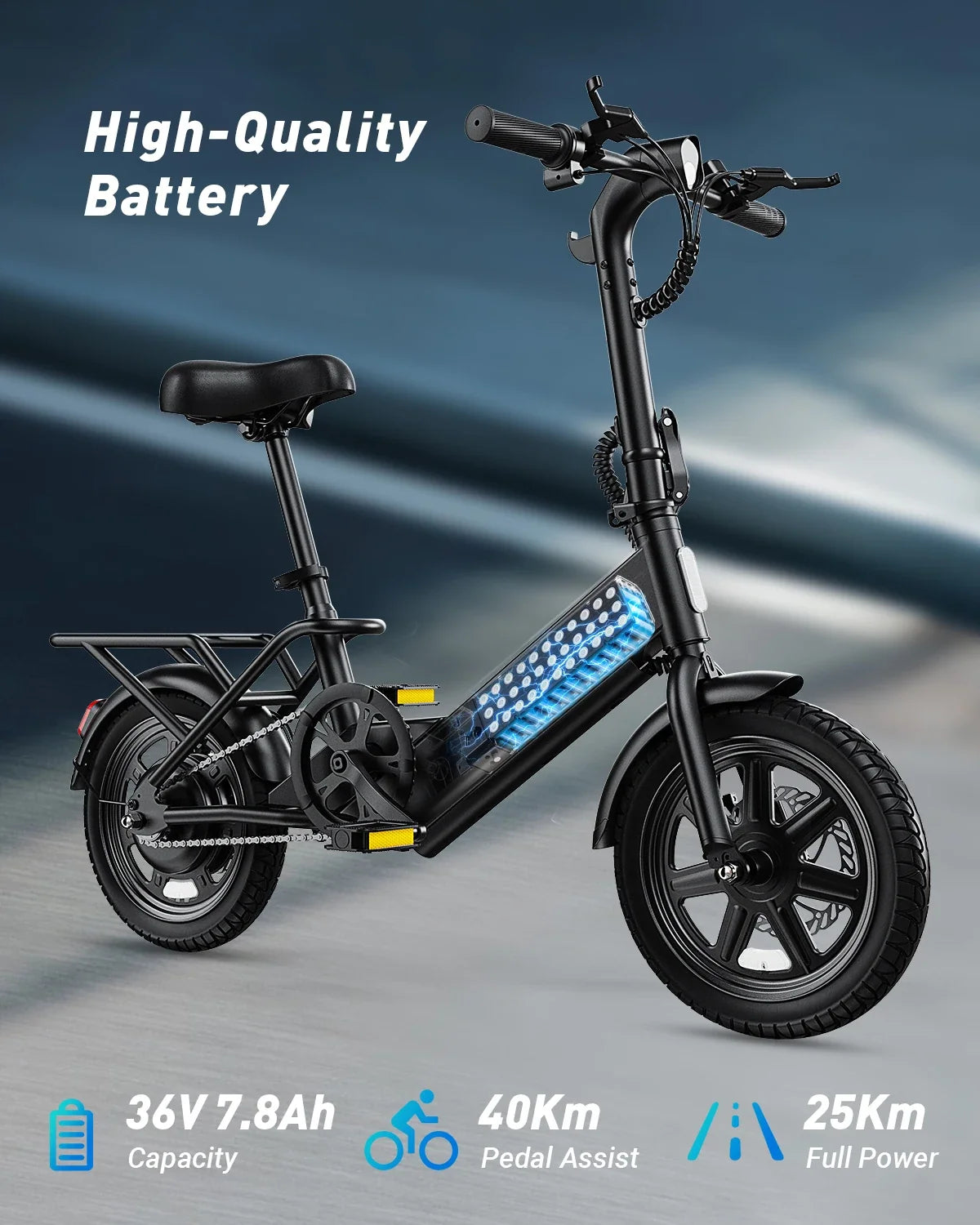 DYU C3 14" Folding Electric Bike | 500W Peak, 20mph City E-Bike