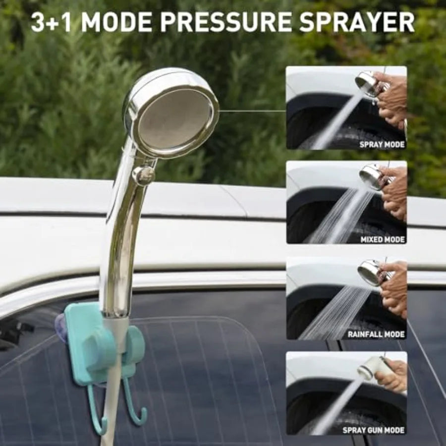 Outdoor camping shower tent: portable pop-up privacy tent with LED lights, 4500mAh rechargeable pump, filtered shower head, 7.4