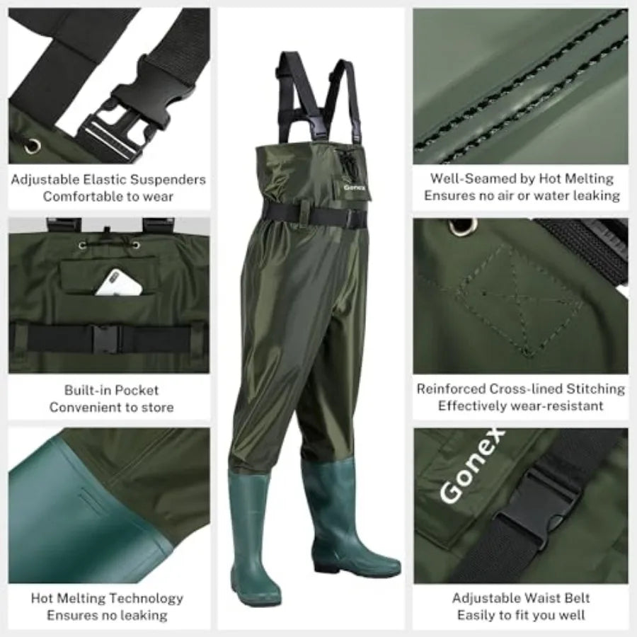 Chest Waders Hunting Fishing Waders for Men Women Waterproof 70D Nylon Wader for Duck Hunting Fishing Green, Sizes