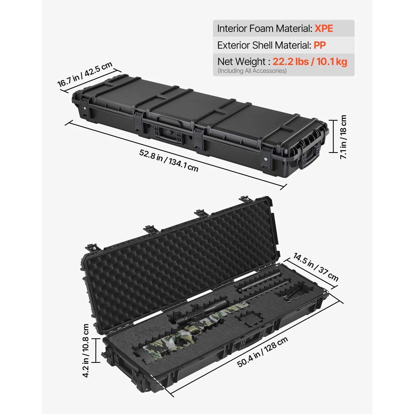 SucceBuy Hard Rifle Case Lockable Rifle Case w/ Pre-cut Foams & Wheels IP67 Waterproof Pistol Storage Cases for Rifles Shotguns
