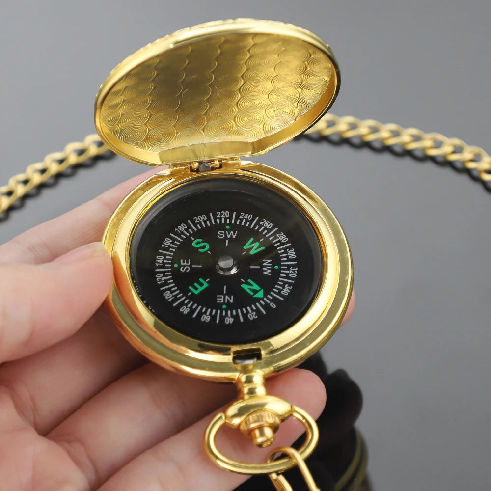 Vintage Golden Design Compass Pocket Watch Outdoor Camping Hiking Portable Pocket Brass Compass Navigation Women Men Gifts