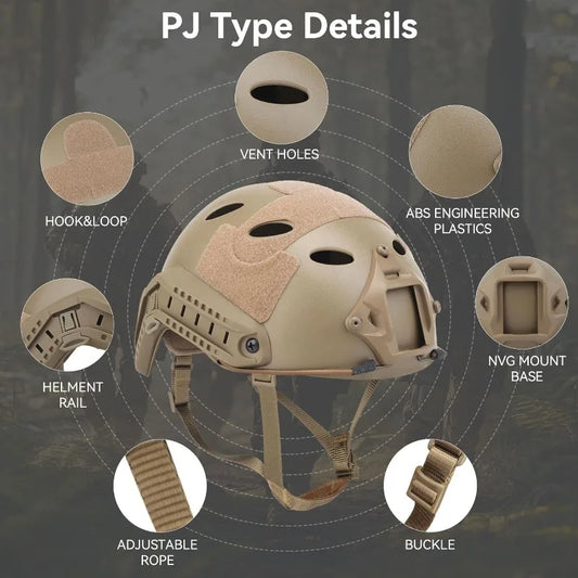 Helmet, Fast PJ Type Tactical Paintball Helmet with Helmet Cover & Buffer Pads
