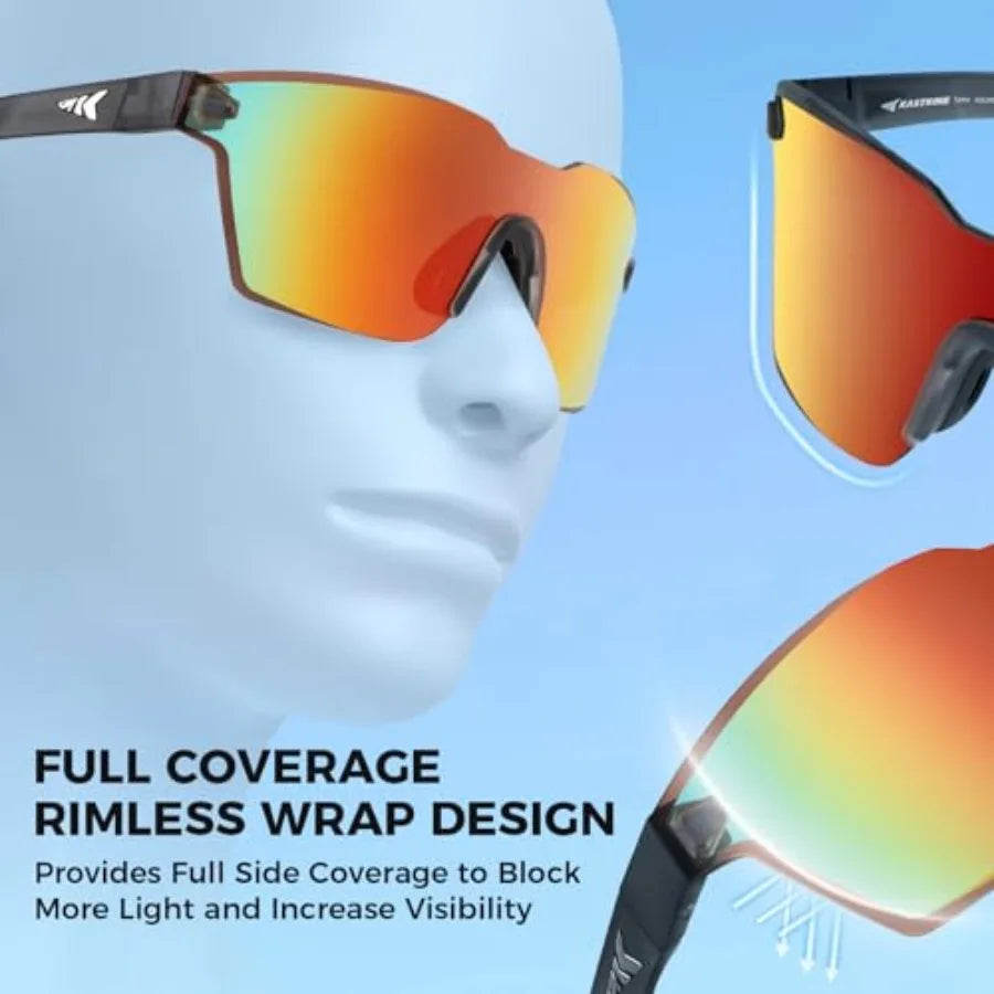 Tarkio Polarized Fishing Sunglasses, Large Single PC Lenses, Rimless Wrap Design, UV400 Protection Sports Sunglasses