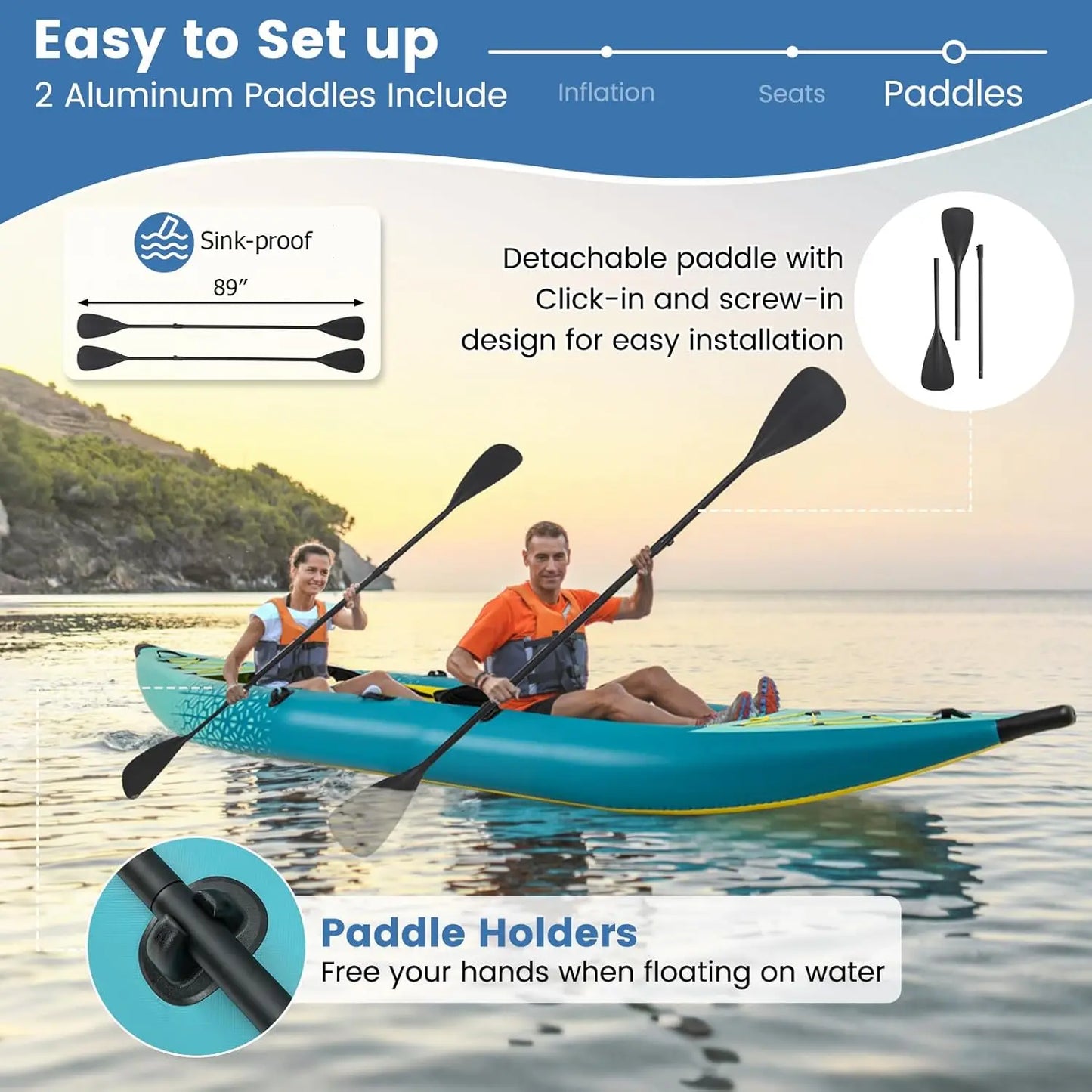 Inflatable Kayak, 2 Person Canoe with 507 lbs Capacity, Drop-Stitch Floor, All Accessories & Carry Bag, 12.5 ft Large, Custom