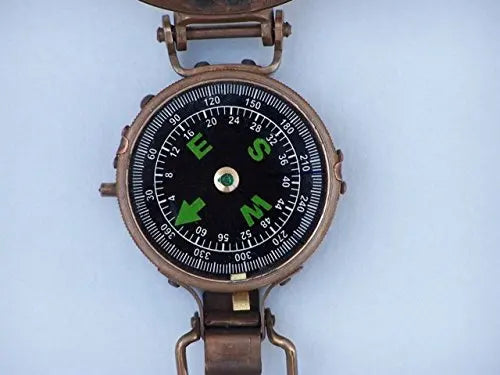 Vintage Brass Handheld Navigation Compass With Lid And Ring, 4 Inch Diameter