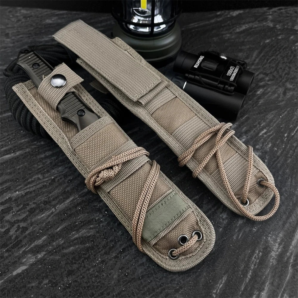 Hiking Knife Durable Black-Coated 440C Blade Aluminum Handle Brown Sheath Jungle Camping Outdoor Adventures Perfect Holiday Gift