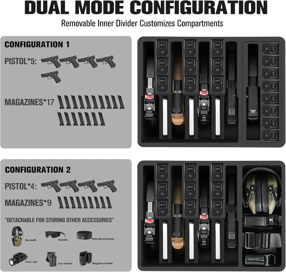 Multi Pistol Gun Case - Hard Shell, Waterproof, TSA Approved, Pre-cut Foam for Multiple Handguns & Magazines