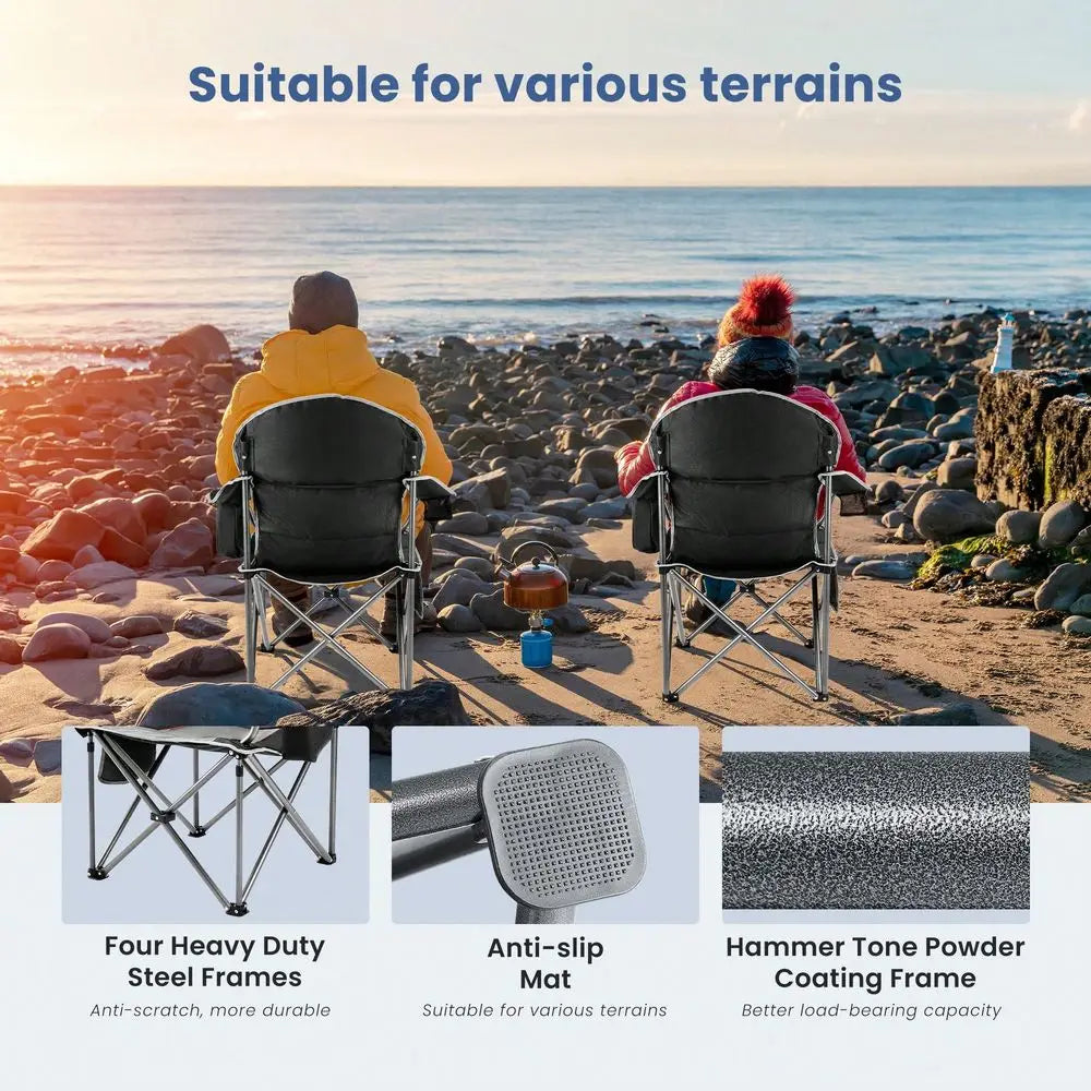 Heavy Duty Camping Chairs 450lbs Capacity Portable Folding Chair With Cup Holder And Cooler Bag,Sturdy Steel Frame Outdoor Chai