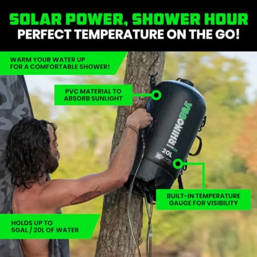5 Gal/ 20L Portable Solar Camp Shower - Essential for Camping Festivals Overlanding Beach Trips Outdoor Shower and more!