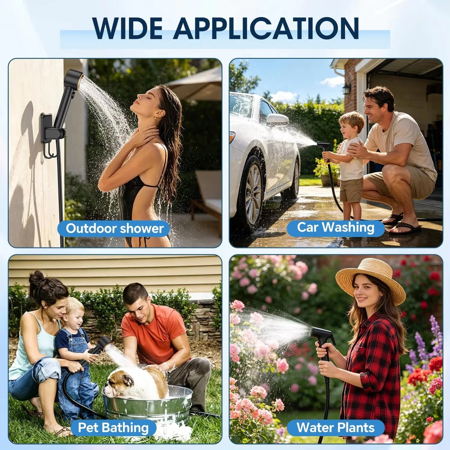 8000mAh Portable Camping Shower Kit Rechargeable Waterproof Outdoor Pump with Intelligent LED Display for Travel Car Pet