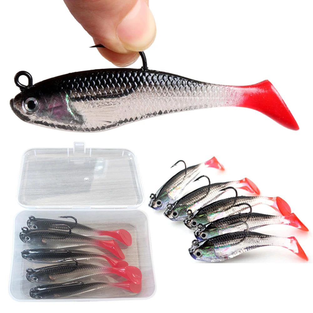 5pcs/lot Fishing Lures 80mm 9.5g Soft Lure T Tail Soft Bait Artificial Baits Swimbait for Sea Bass Carp Pike Fishing