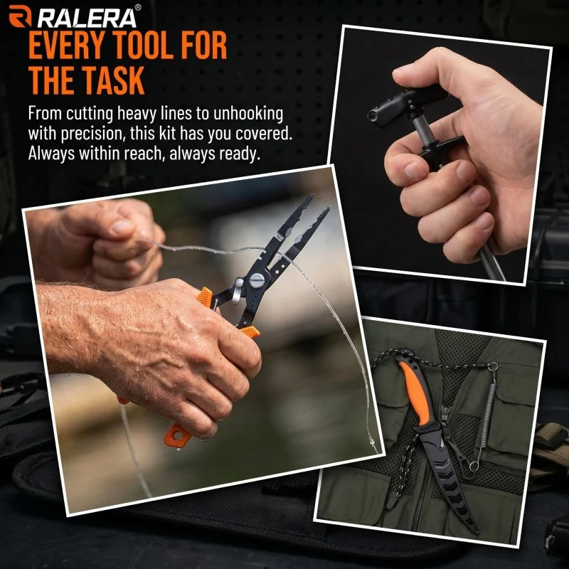 Lure fishing equipment: fish gripper, fishing pliers, hook remover, fishing knife, complete set, essential for fishing tackle