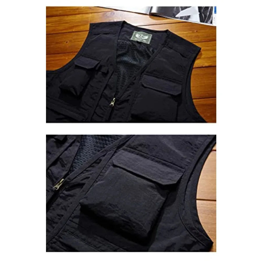 Perbai Men's Utility Fishing Vest Outdoor Summer Lightweight Work Photo Safari Cargo Vest