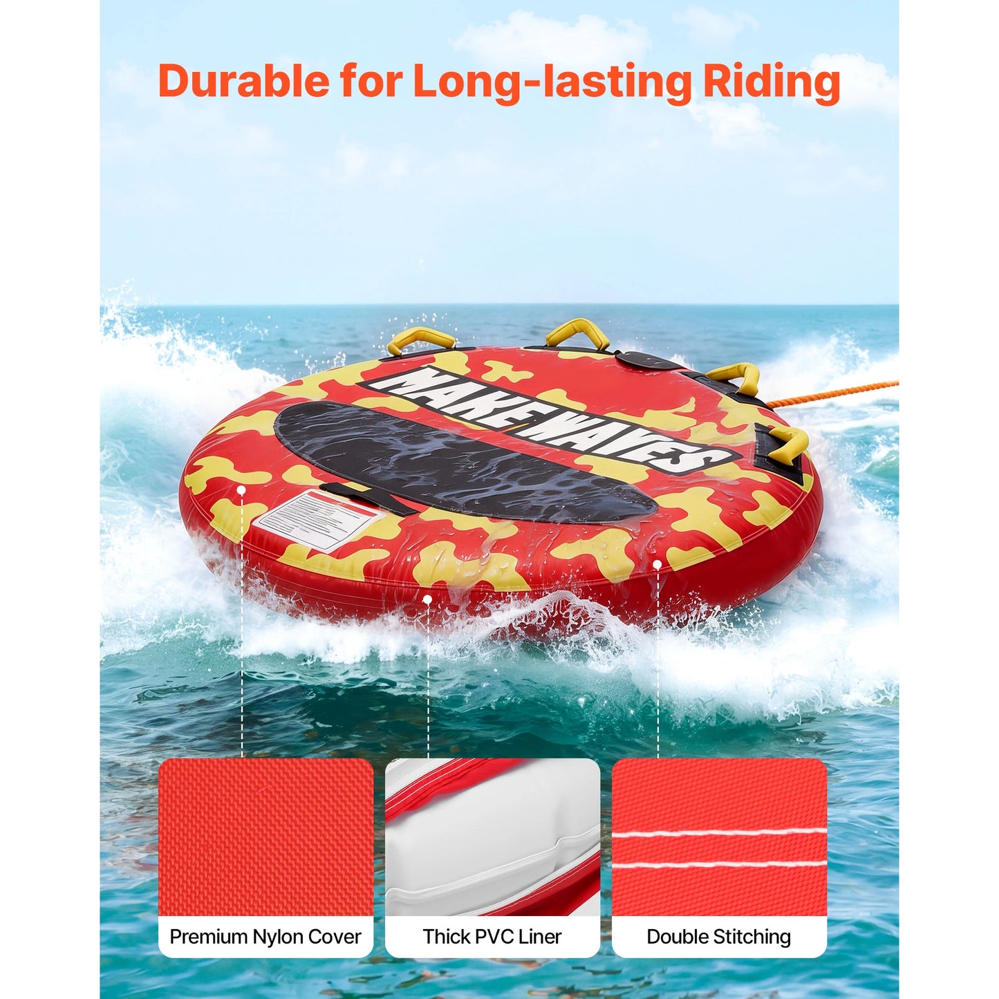 Towable Tubes for Boating 2-4 People Inflatable Boat Tubes and Towables with Anti-Slip Pad Water Sport Tube for Boat
