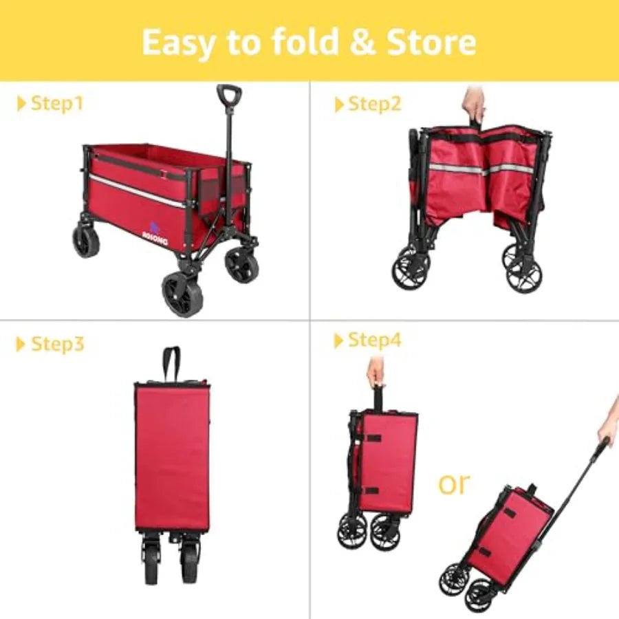 Collapsible Wagon Cart for Grocery Shopping, Garden, Camping Sports Heavy Duty Steel Frame, Black, Foldable with Locking Wheels