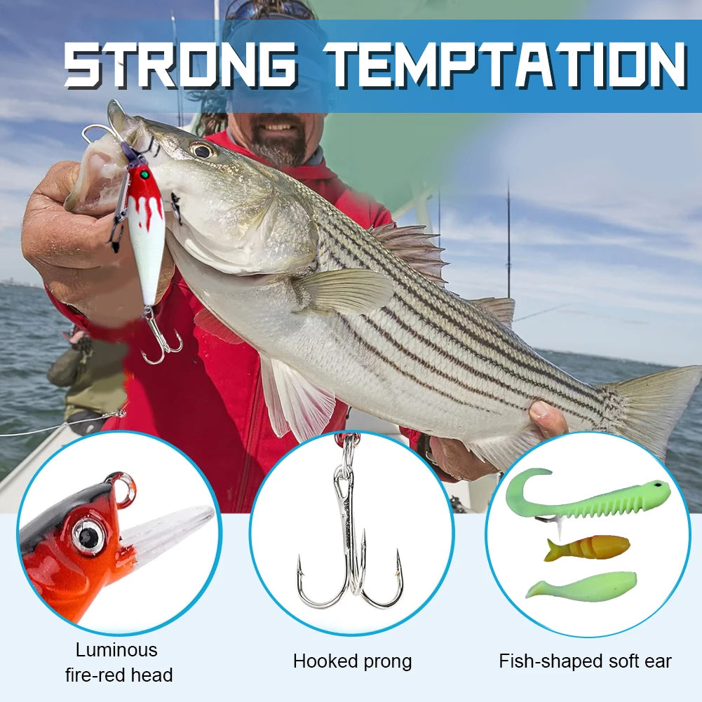Carbon Steel Fishing Lures Kit Multifunction Topwater Bait Rigs Rust Proof Spinnerbaits Set for Outdoor Fishing Accessories Tool
