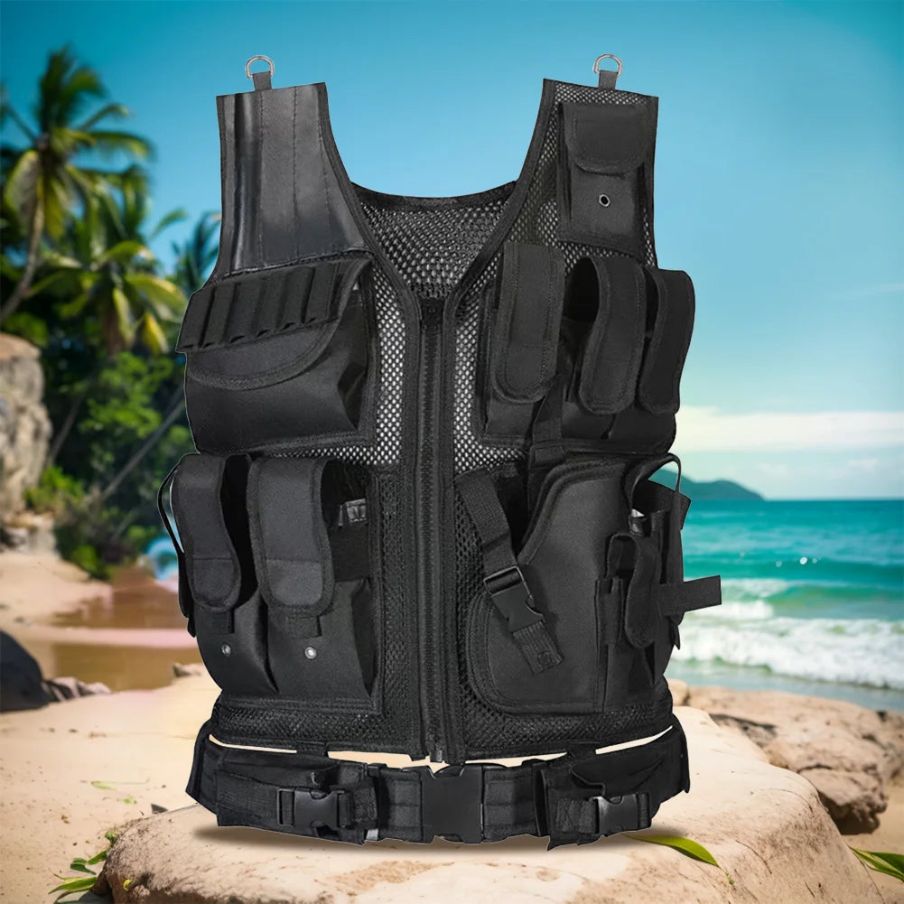 Nylon Molle Vest Adjustable Combat Body Armor Vests Multi-Pocket Mesh Vest Hunting Outdoor CS Game Airsoft Training Jacket