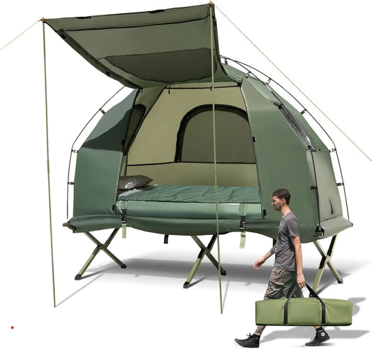 Camping Tent Cot, 5 in 1 Off Ground Elevated Tent with Air Mattress, Sleeping Bag & Pillow