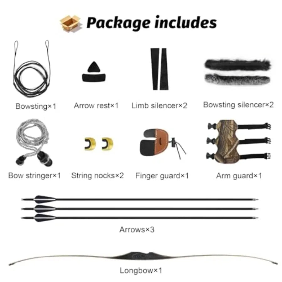 60 Inch One Piece Longbow Right Hand Horse Bow with Arm Guard and Finger Guard 20-40 Lbs Archery Long Bow and Arrow Set for Adu