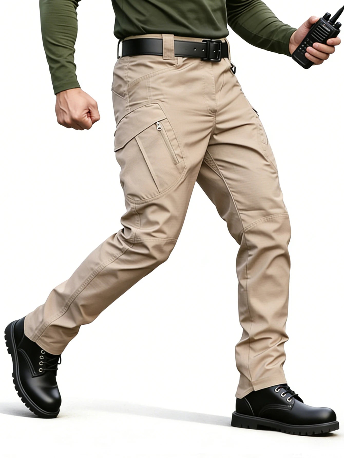 Khaki Tactical Cargo Work Pants for Men, Durable Ripstop Multi Pocket Outdoor Hiking Pants, Water Resistant Utility Trousers