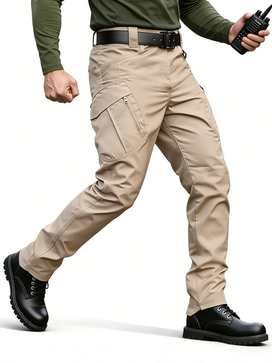Khaki Tactical Cargo Work Pants for Men, Durable Ripstop Multi Pocket Outdoor Hiking Pants, Water Resistant Utility Trousers