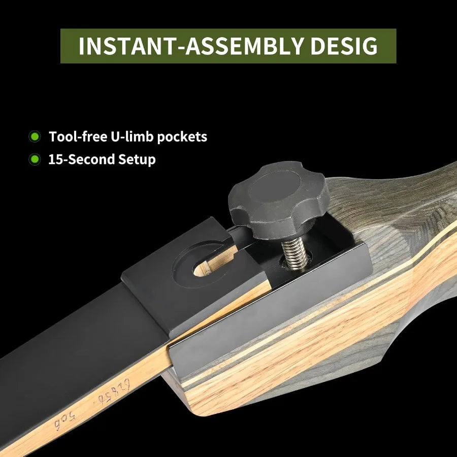 Archery Wooden Bow and Arrow Set for Adults Fast Installation 62'' Hunting Bow Arrow Archery Set with 3050 Lbs Right Handed