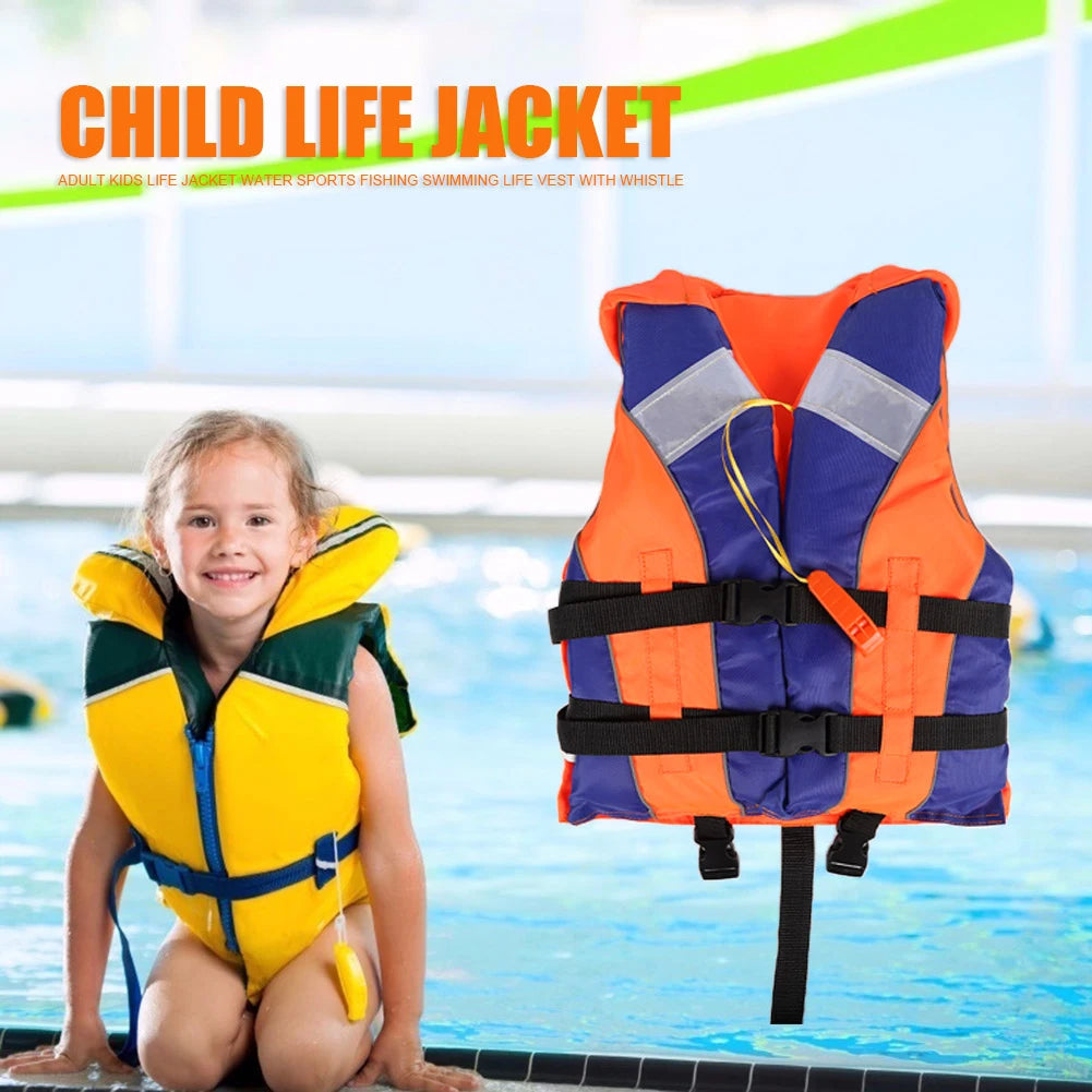 210D polyester Life Vest Adult Kids Life Vest Fishing Boating Life Jacket Wear-resistant with Whistle Reflective Strips