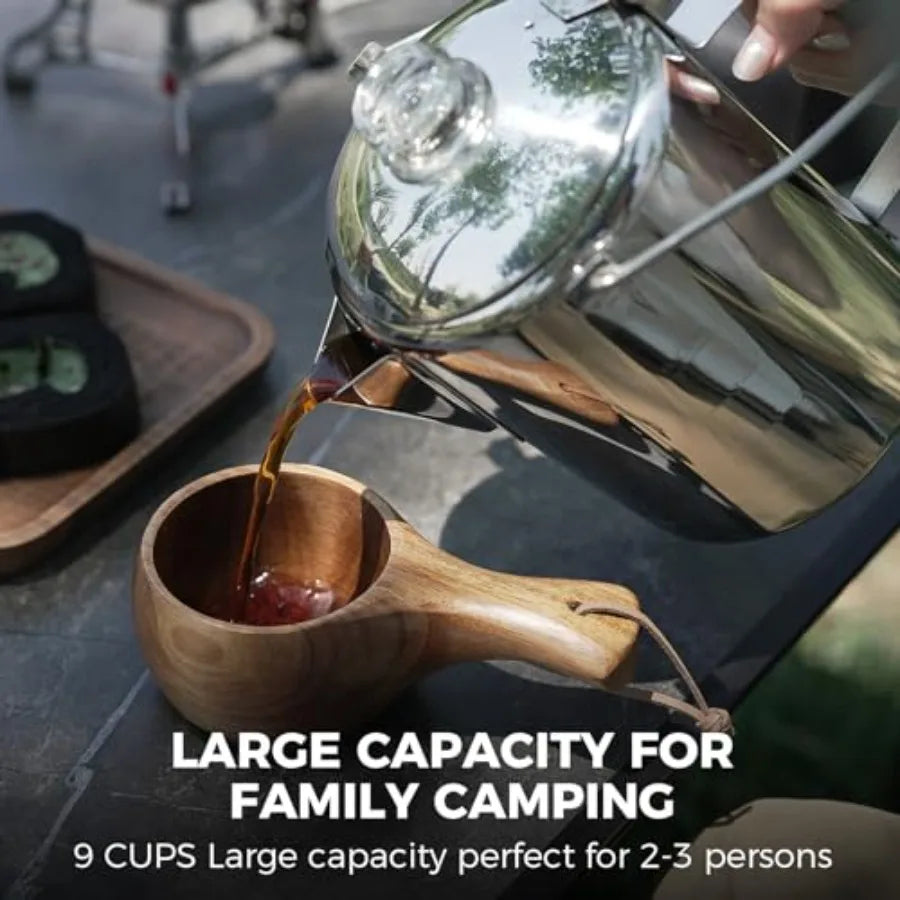 Percolator Coffee Pot Campfire Coffee Boiler Kettle 304 Stainless Steel with Wood Handle for Outdoor Camping Cookware, Cabin, R