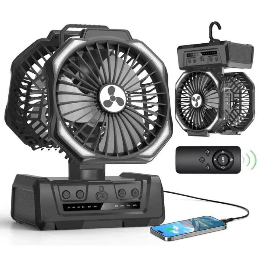 Portable Fan Rechargeable, 20000mAh Cordless Battery Powered Fan with LED Lantern Battery Operated for Camping Travel Bedroom H